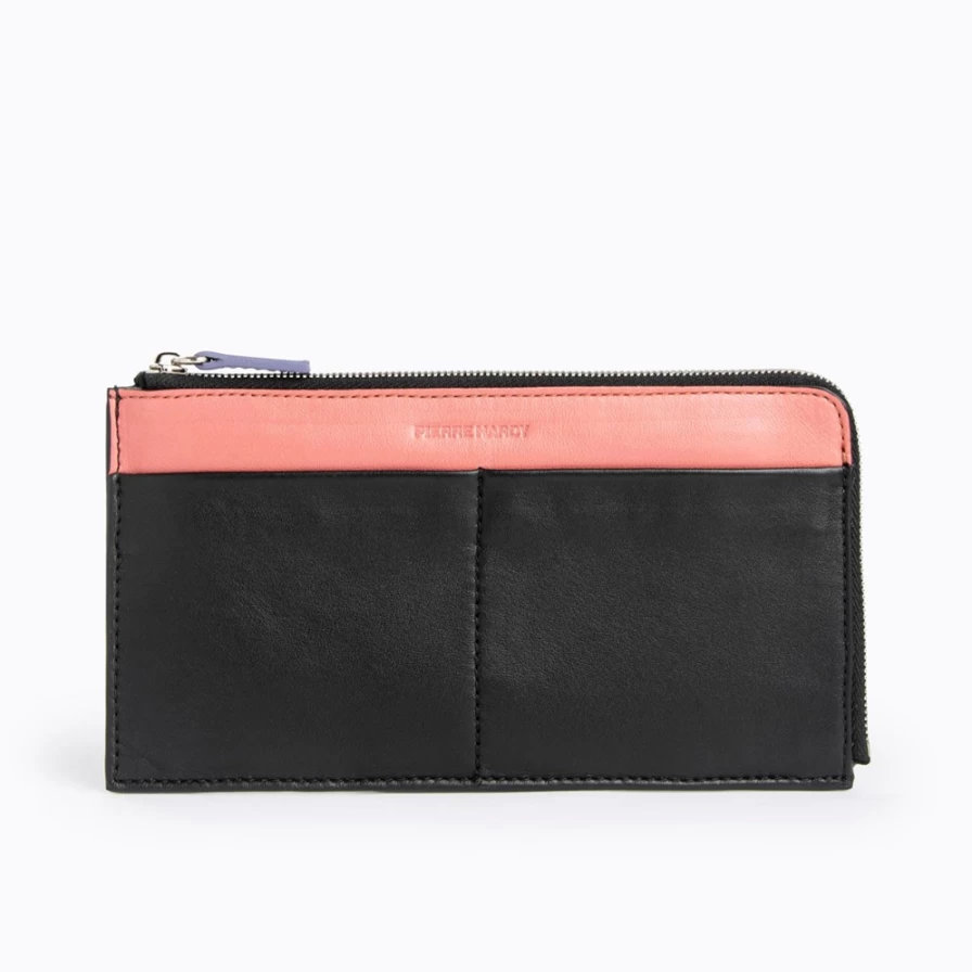 Pierre Hardy Men's Maxi Perspective Cube Wallet in Black/Blush - Stylish Minimalist Bifold Card Holder