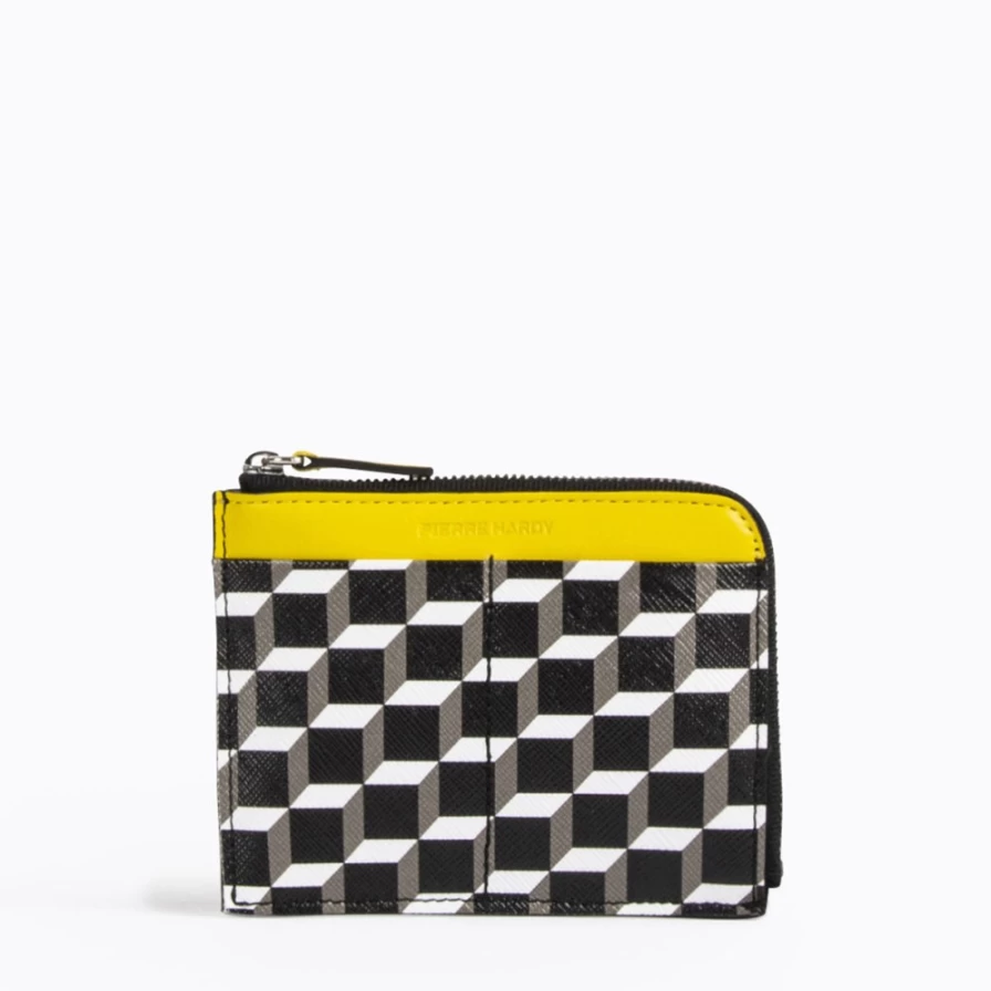 Pierre Hardy Men's Black & Yellow Perspective Cube Wallet - Modern Geometric Design