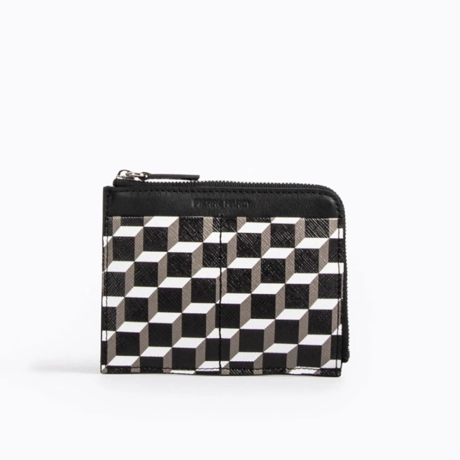 Pierre Hardy Men's Black/White Perspective Cube Wallet - Modern Geometric Design Bifold