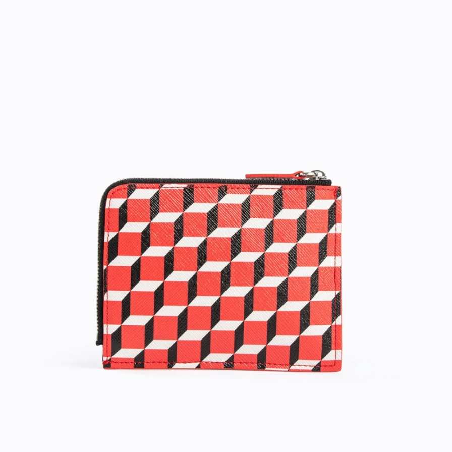 Pierre Hardy Men's Perspective Cube Wallet in Red, Black & White - Modern Bifold Designer Wallet