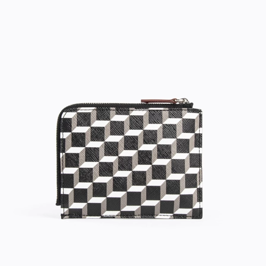 Pierre Hardy Men's Perspective Cube Wallet in Black, White & Blue - Modern Geometric Design Bifold