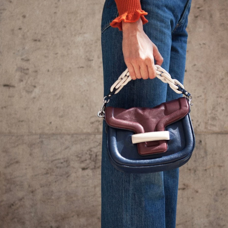 "Pierre Hardy Women's Mini Alphaville Bag in Burgundy, Navy, Off-White & Black"