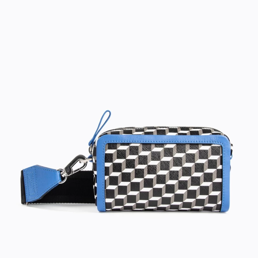 Pierre Hardy Women's Cube Box Bag - Black, White & Blue Geometric Designer Handbag