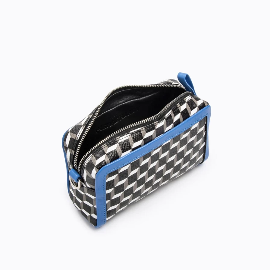 Pierre Hardy Women's Cube Box Bag - Black, White & Blue Geometric Designer Handbag