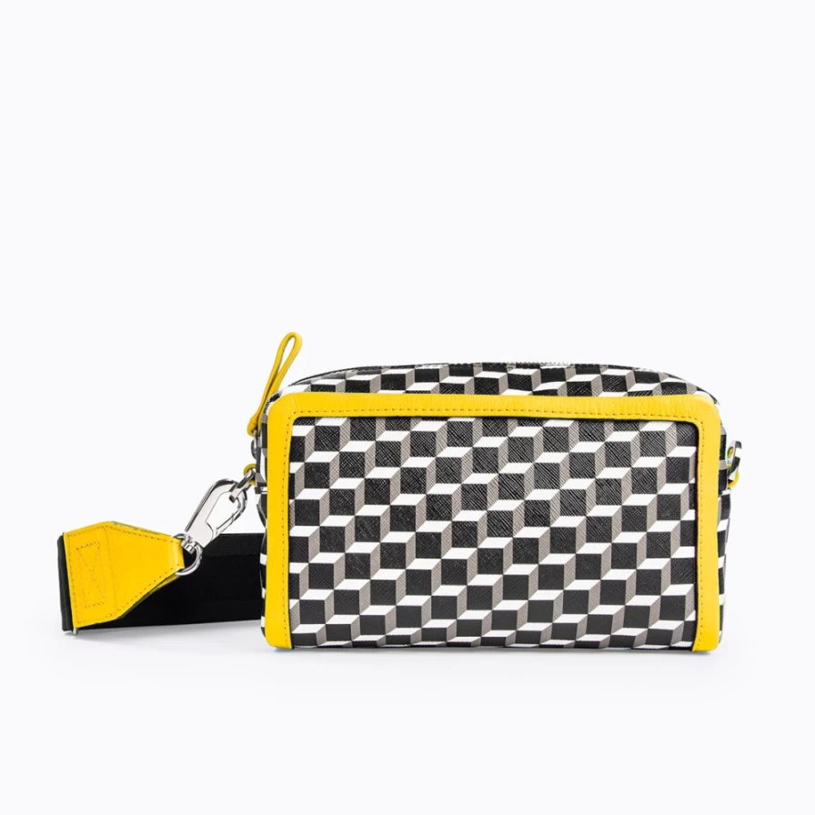 Pierre Hardy Women's Maxi Cube Box Bag in Black, White & Yellow - Stylish Geometric Handbag