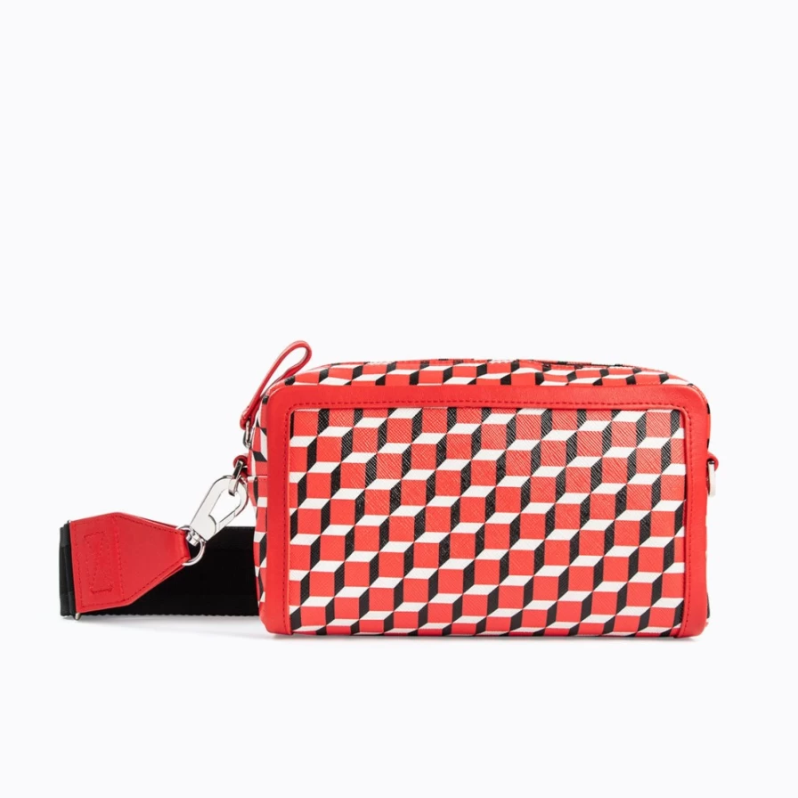 Pierre Hardy Women's Maxi Cube Box Bag in Red, Black & White - Stylish Geometric Handbag