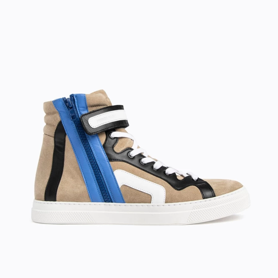 Pierre Hardy Men's 112 High-Top Sneakers in Sand, Black, White & Blue - Premium Leather Casual Shoes
