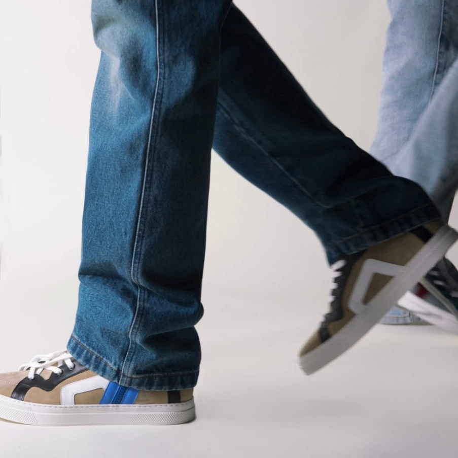 Pierre Hardy Men's 112 High-Top Sneakers in Sand, Black, White & Blue - Premium Leather Casual Shoes