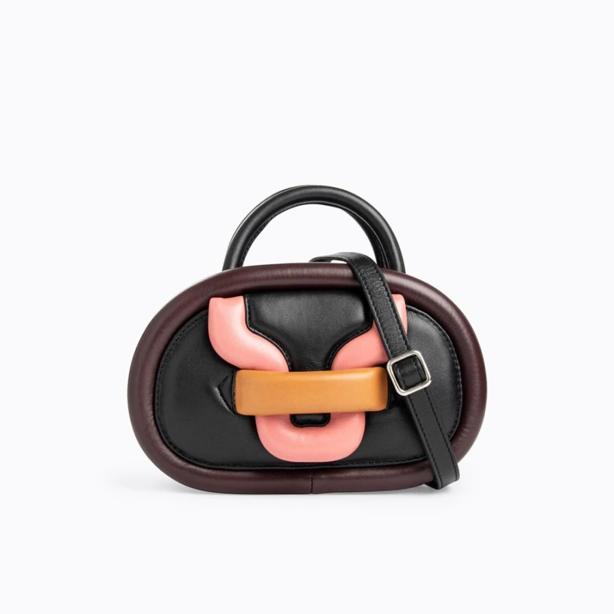 Pierre Hardy Women's Alpha Strike Mini Bag in Black, Burgundy, Blush & Cognac Colors