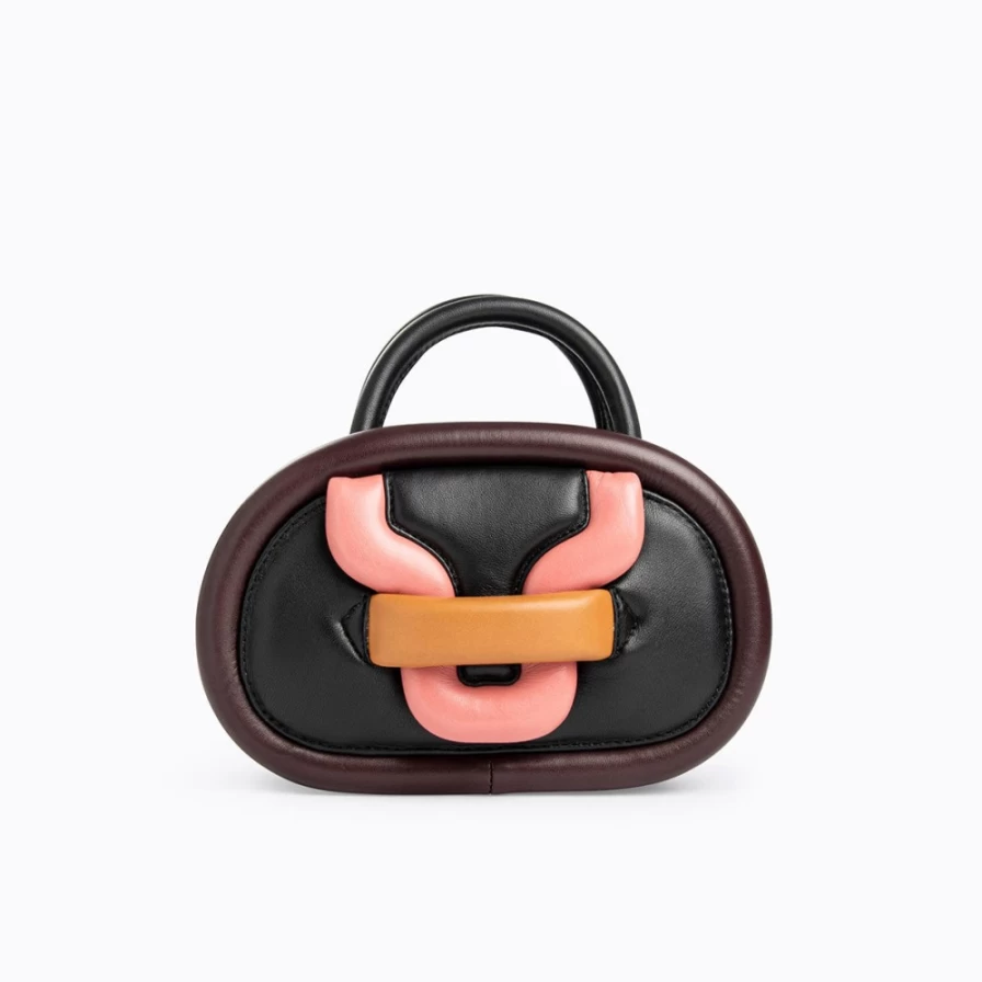 Pierre Hardy Women's Alpha Strike Mini Bag in Black, Burgundy, Blush & Cognac Colors