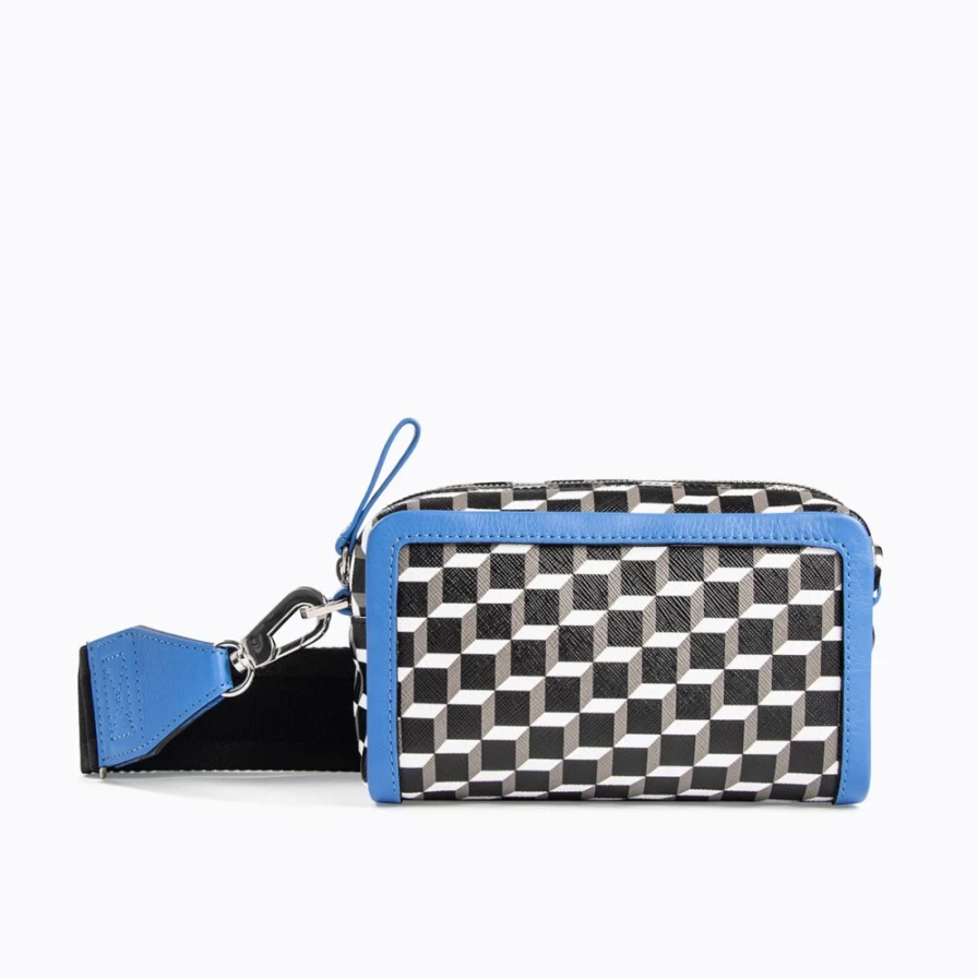 Pierre Hardy Women's Cube Box Bag - Black, White & Blue Geometric Designer Handbag