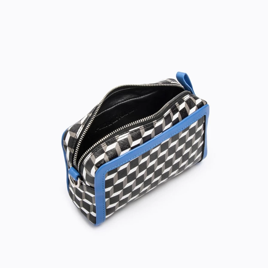 Pierre Hardy Women's Cube Box Bag - Black, White & Blue Geometric Designer Handbag