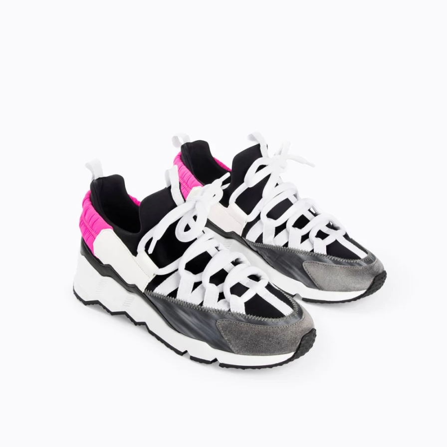 Pierre Hardy Women's Planet Trek Comet Sneakers in Black, Grey, Pink & White