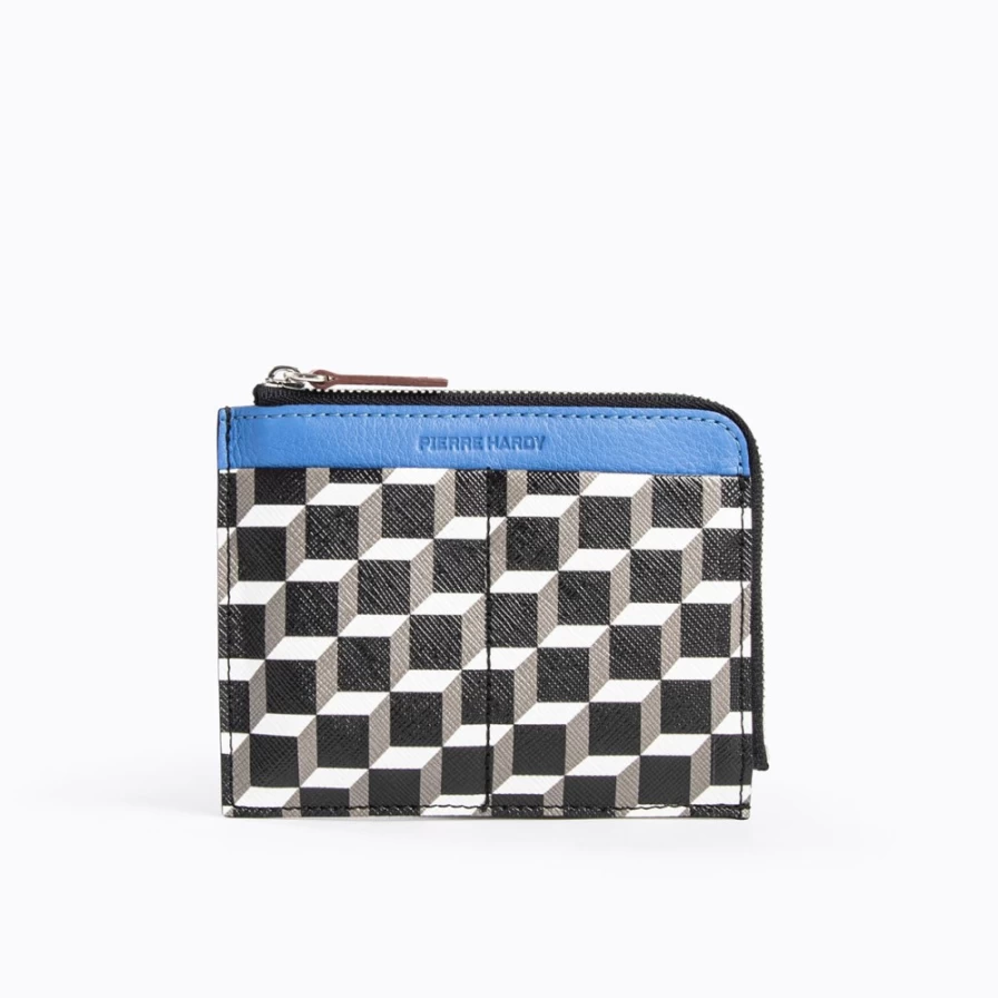 Pierre Hardy Women's Black/White/Blue Perspective Cube Wallet - Stylish Geometric Design