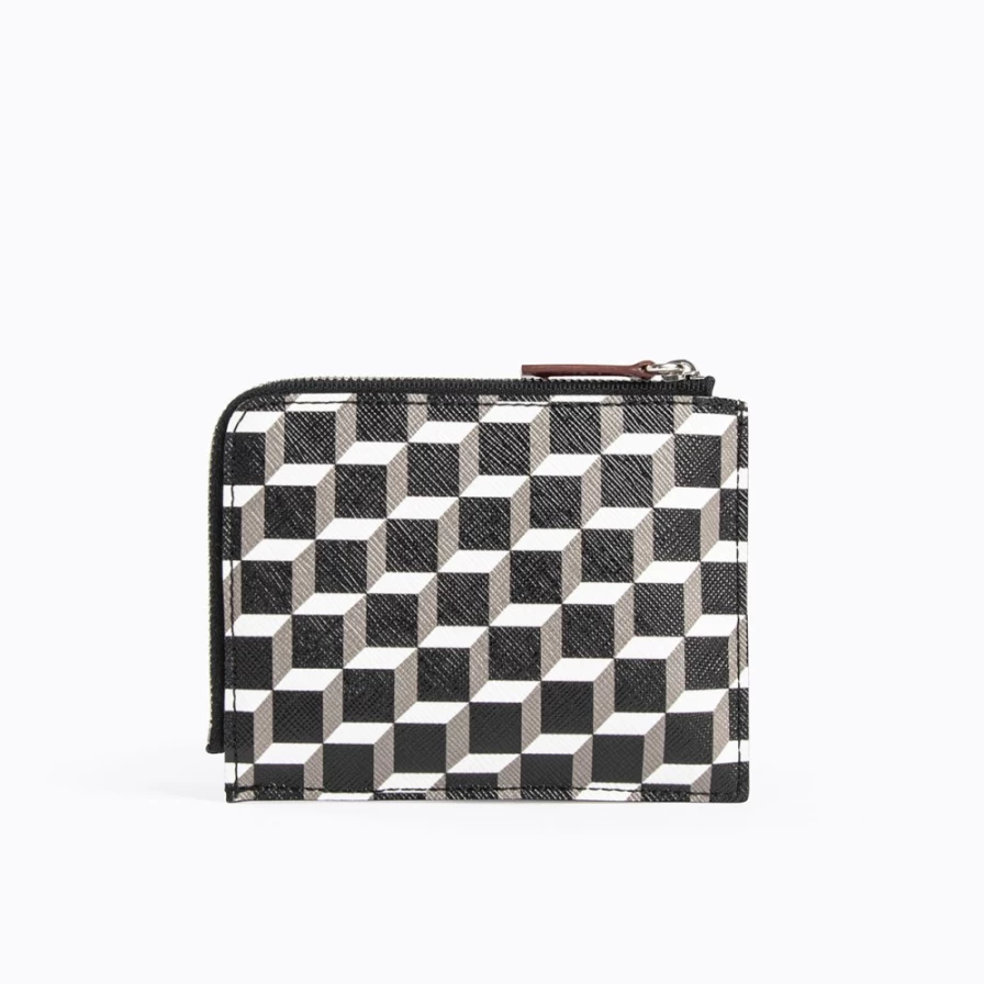 Pierre Hardy Women's Black/White/Blue Perspective Cube Wallet - Stylish Geometric Design