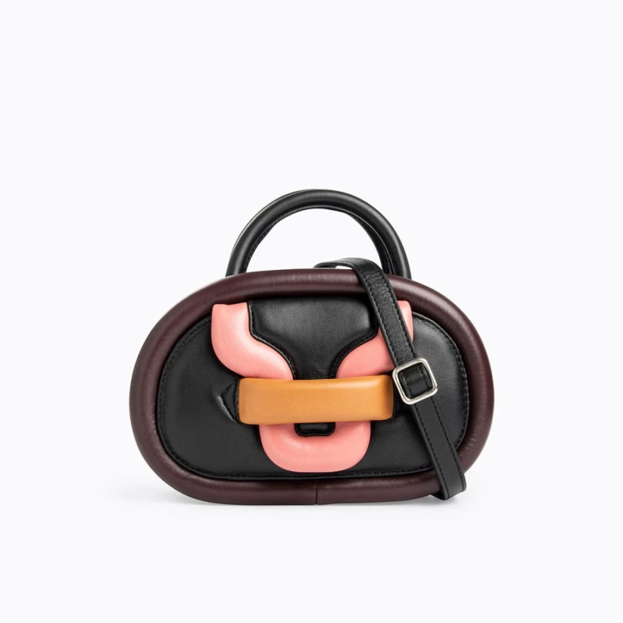 Pierre Hardy Women's Alpha Strike Mini Bag in Black, Burgundy, Blush & Cognac