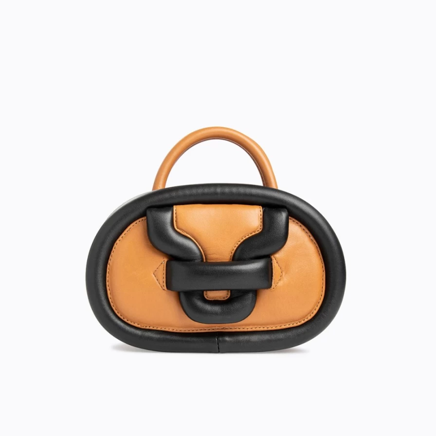 Pierre Hardy Women's Alpha Strike Mini Bag in Cognac & Black - Stylish Crossbody Handbag